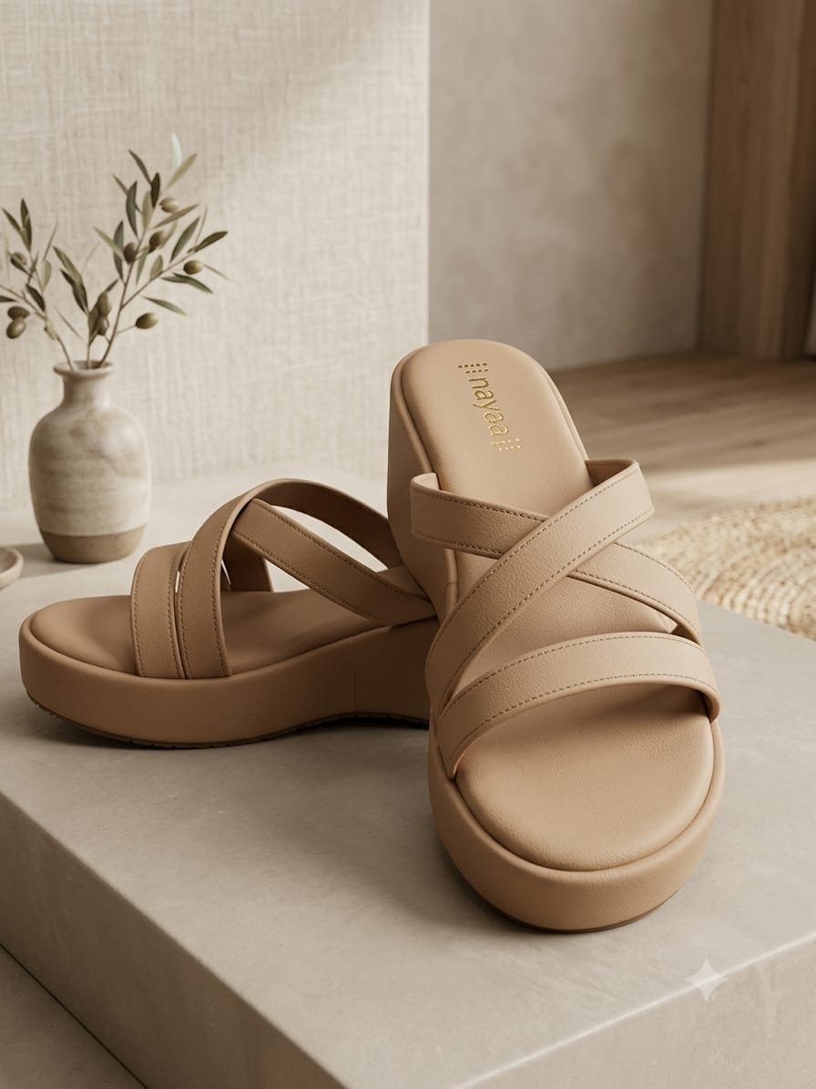 Women's Nude Cross Strap Platform Slides